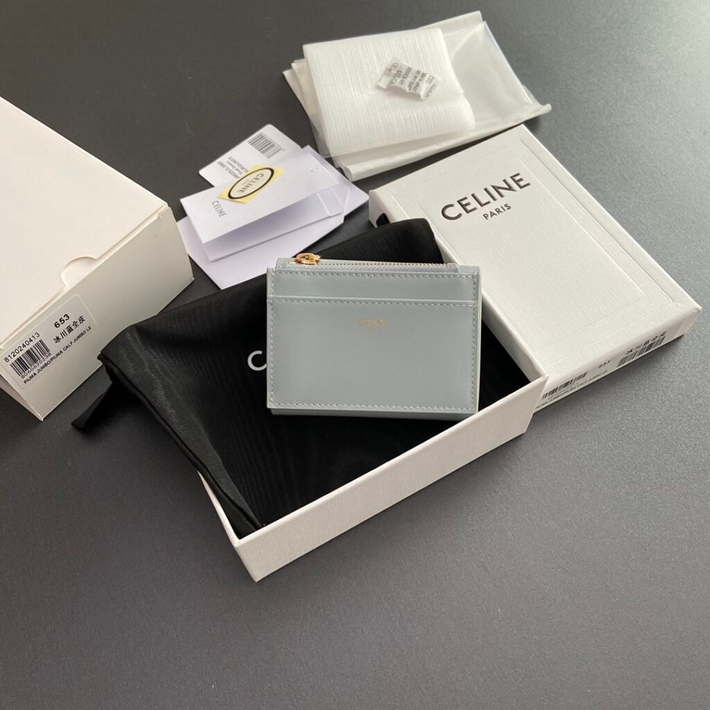 CELINE TRIOMPHE Compact Wallet Shiny Calfskin 5 Colors Small Wallets for Mini Bags – Image 3