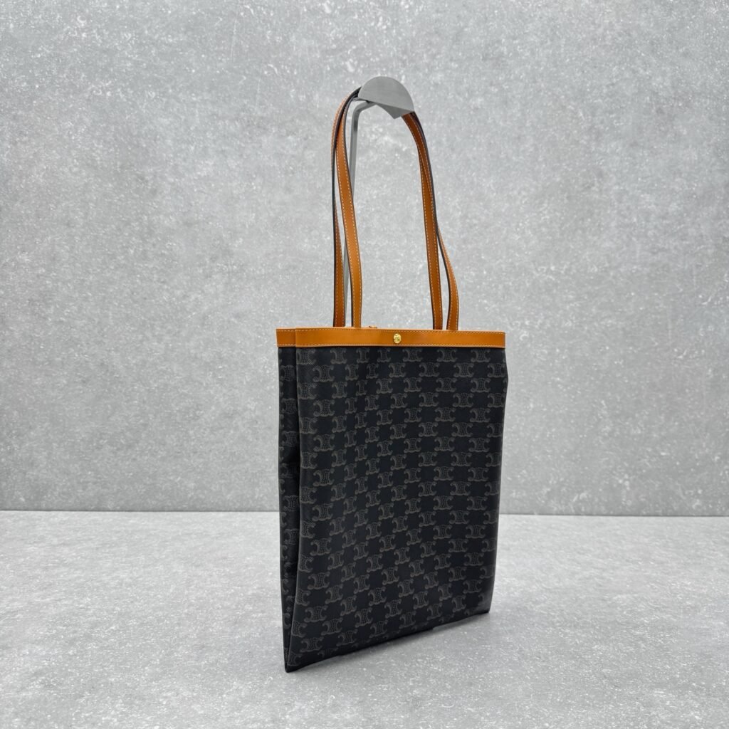 CELINE Flat Shopper Tote 26x34cm Triomphe Canvas Vertical Shopping Bag – Image 2