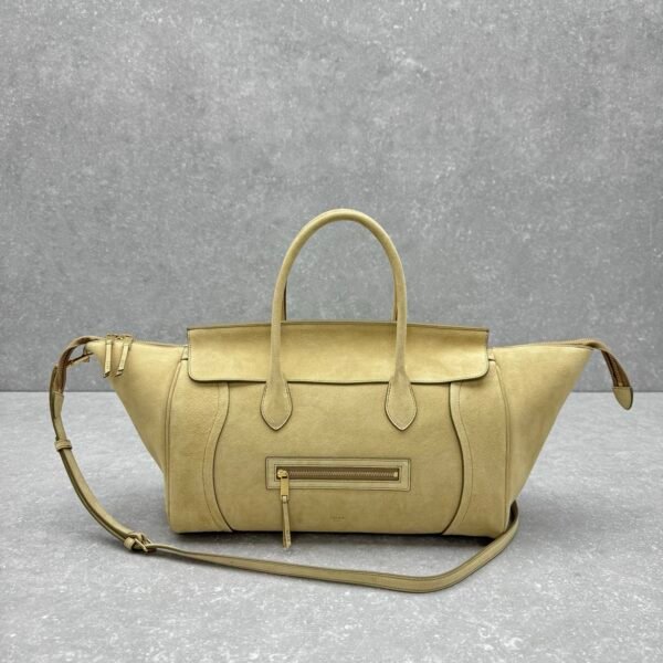 2 Celine New Luggage Smile Bag 36cm Medium Suede & Smooth Leather Handbag Classic Retro Tote with Crossbody Strap
