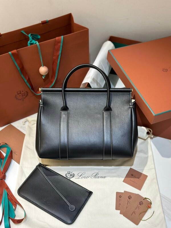 2 Loro Piana Loom L32 Grained Calfskin Handbag 33cm Designer Tote Bag with Padlock & Pouch