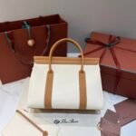 Loro Piana Loom L32 Bag 33cm Designer Canvas & Leather Tote Handbag Work & Travel Satchel with Detachable Pouch