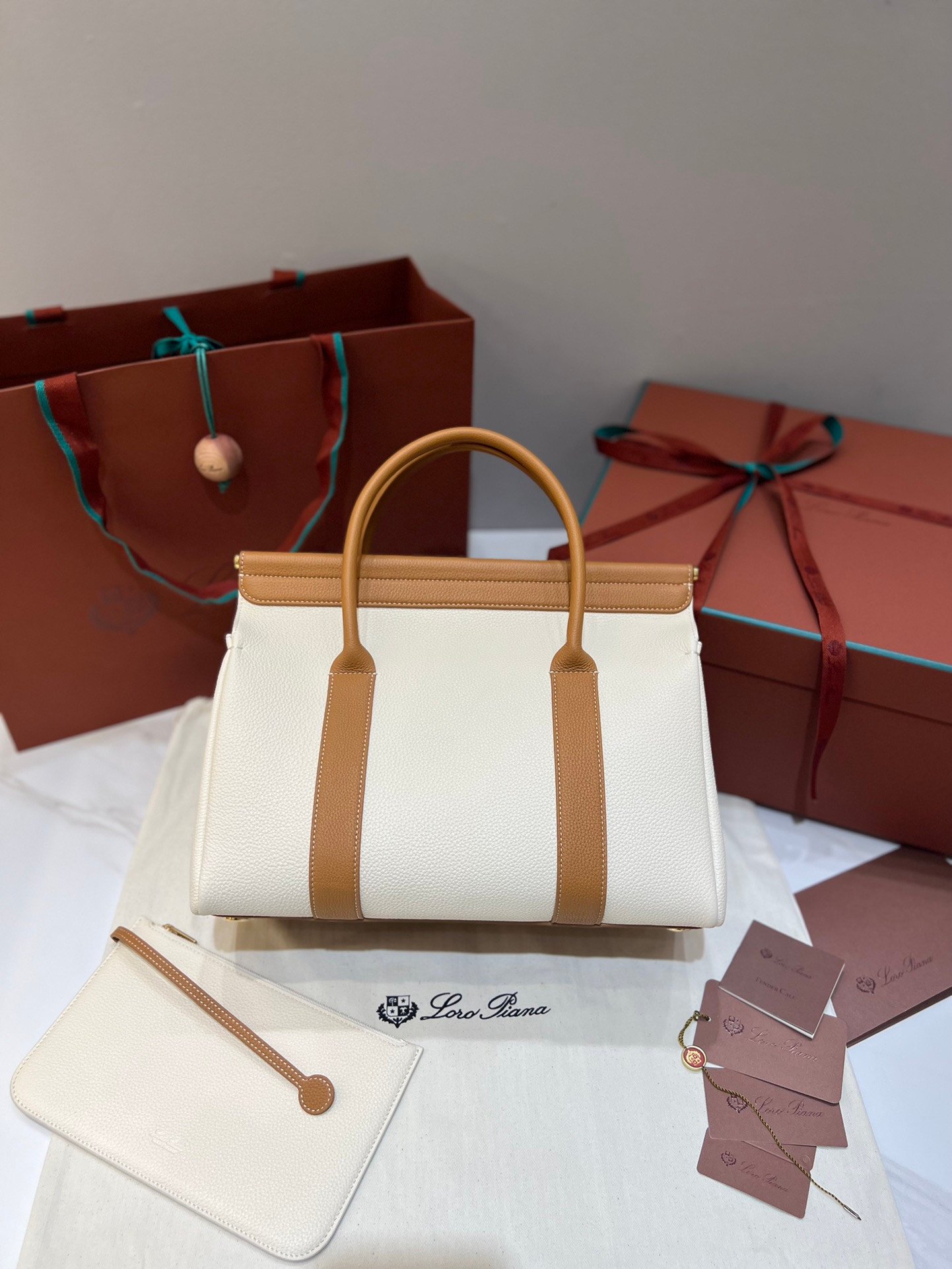 Loro Piana Loom L32 Bag 33cm Designer Canvas & Leather Tote Handbag Work & Travel Satchel with Detachable Pouch