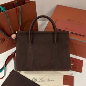 Loro Piana Loom L32 Handbag 33cm Dark Brown Grained Calfskin Leather Tote with Signature Gold Padlock and Key Loro Piana Loom L32 Handbag 33cm Dark Brown Grained Calfskin Leather Tote with Signature Gold Padlock and Key