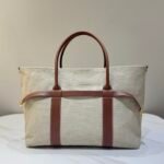 Loro Piana Ghiera Shopper Large Canvas Tote Bag 40cm Shoulder Bag for Work and Travel with Grained Leather Trim
