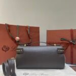 Loro Piana Extra Softy L33 Bag 33cm Herringbone Wool and Chocolate Grainy Leather Women’s Elongated Crossbody Handbag