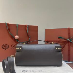 Loro Piana Extra Softy L33 Bag 33cm Herringbone Wool and Chocolate Grainy Leather Women’s Elongated Crossbody Handbag Loro Piana Extra Softy L33 Bag 33cm Herringbone Wool and Chocolate Grainy Leather Women’s Elongated Crossbody Handbag