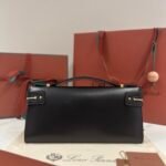 Loro Piana Extra L29 Clutch Bag 29cm Saddle Leather Elegant Handmade Designer Leather Handheld Purse with Signature Gold Padlock