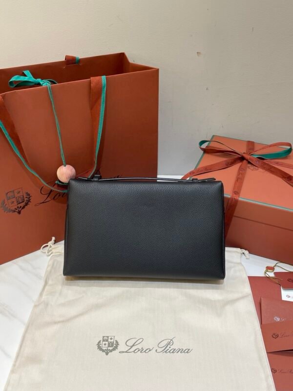 Loro Piana Extra Pouch L29 Grained Calfskin Clutch 29cm Minimalist Designer Lunch Box Bag Detachable Wristlet