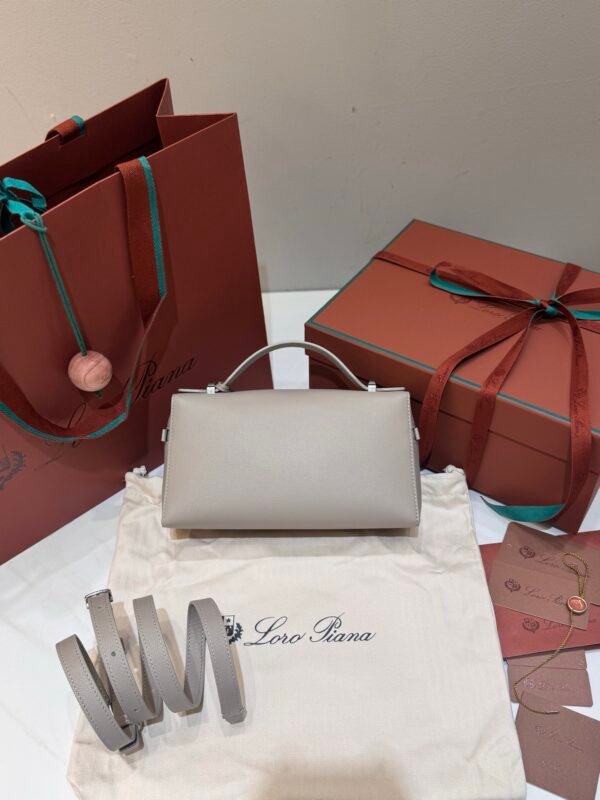 2 Loro Piana Extra Bag L23 Calfskin Leather Top Handle Bag 23cm Crossbody Handbag with Signature Padlock Charms and Adjustable Strap