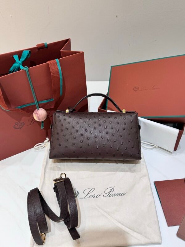 2 Loro Piana L23 Extra Bag 23cm Ostrich-Effect Calfskin Top-Handle Vanity Bag and Crossbody for Women