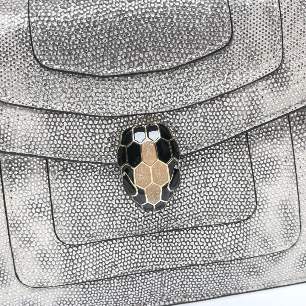 BVLGARI Serpenti Forever Silver-White Karung Skin Shoulder Bag Snakeskin Crossbody Handbag 20cm – Image 2