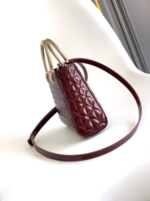 2 BVLGARI Serpentine Duo Tote Bag 21.5cm Designer Quilted Patent Leather Evening Bag with Snake Handles