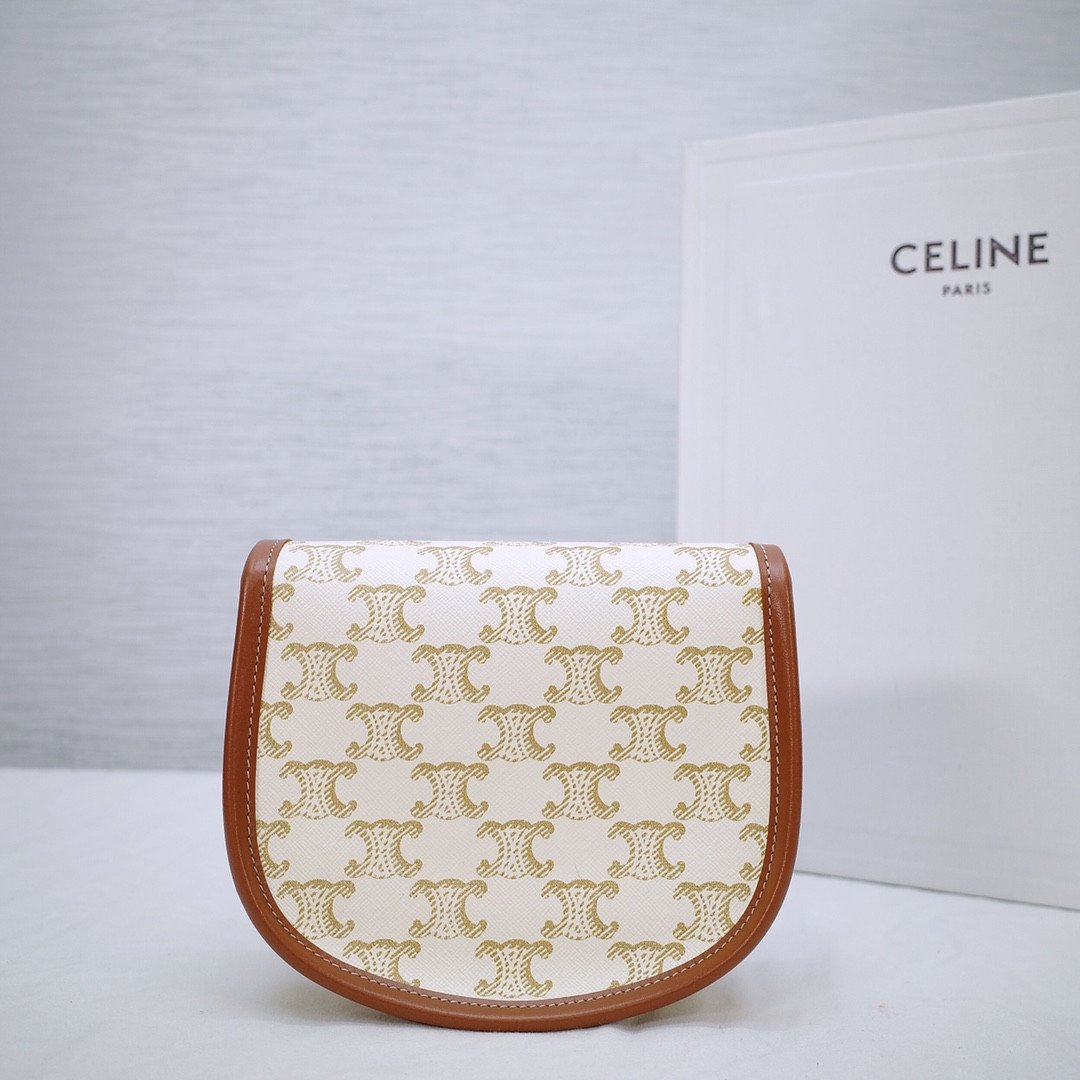 Celine Mini Besace Bag 15cm Triomphe Canvas and Calfskin Classic Tan & White Monogram Crossbody Shoulder Bag 2