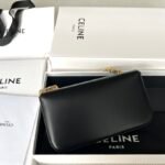 CELINE TRIOMPHE Chain Shoulder Bag in Shiny Calfskin Leather Underarm Baguette with Gold Hardware 2