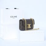 Celine Triomphe Chain Shoulder Bag 20.5cm Canvas and Calfskin Luxury Designer Crossbody for Women 2