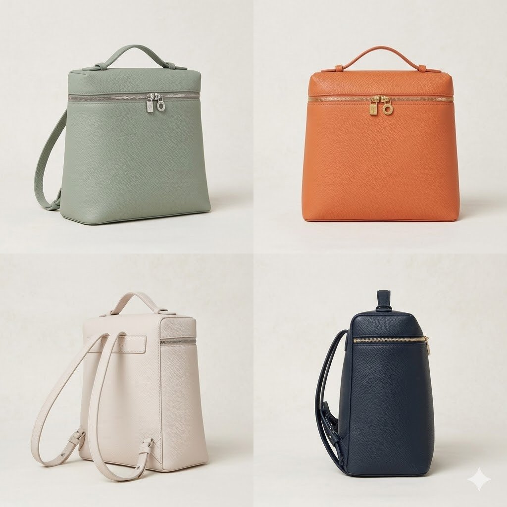Loro Piana Extra Pocket L23.5 Backpack Grained Calfskin Convertible Handbag with Signature Charms – Image 3