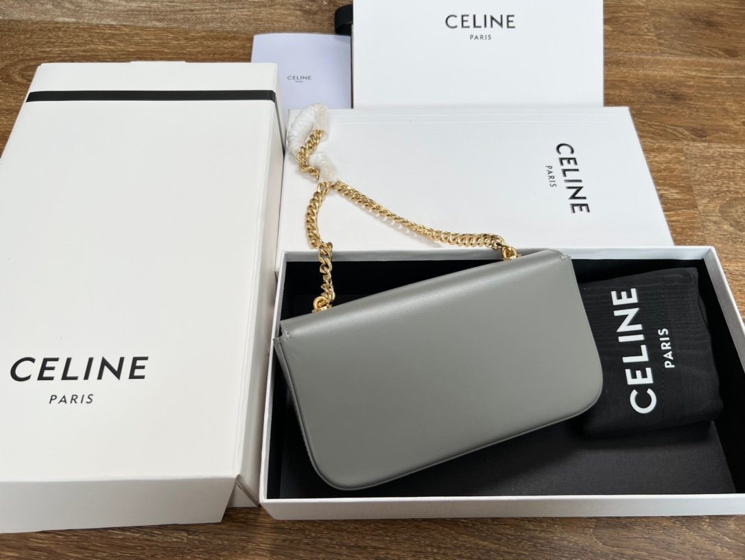 CELINE TRIOMPHE Chain Shoulder Bag in Shiny Calfskin Leather Underarm Baguette with Gold Hardware 20
