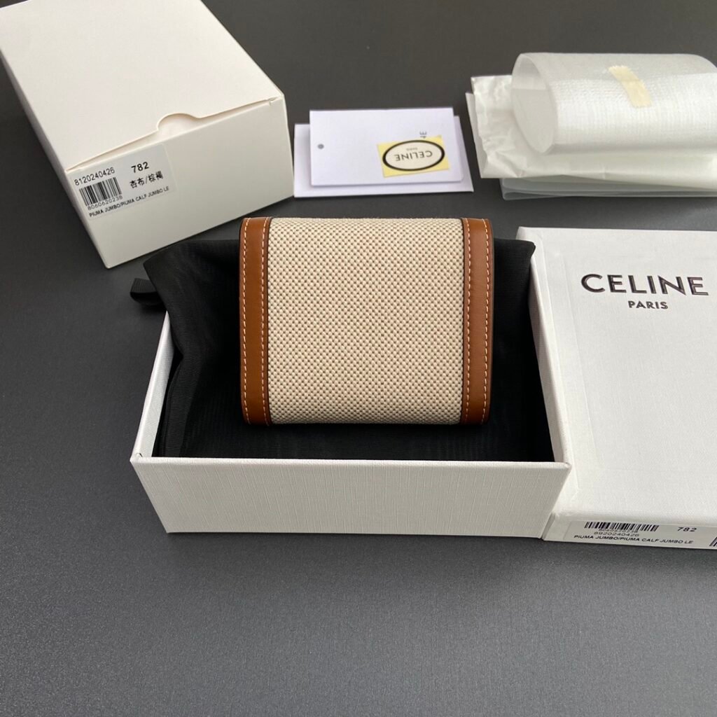 CELINE Triomphe Compact Trifold Wallet 10.5cm Canvas vs. Textile Comparison – Image 11
