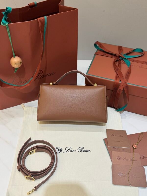 20 Loro Piana Extra Bag L23 Calfskin Leather Top Handle Bag 23cm Crossbody Handbag with Signature Padlock Charms and Adjustable Strap