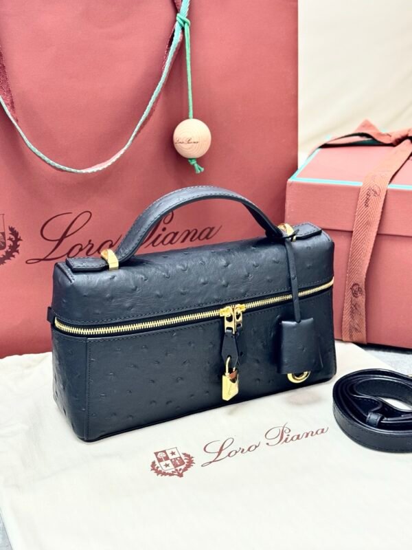20 Loro Piana L23 Extra Bag 23cm Ostrich-Effect Calfskin Top-Handle Vanity Bag and Crossbody for Women