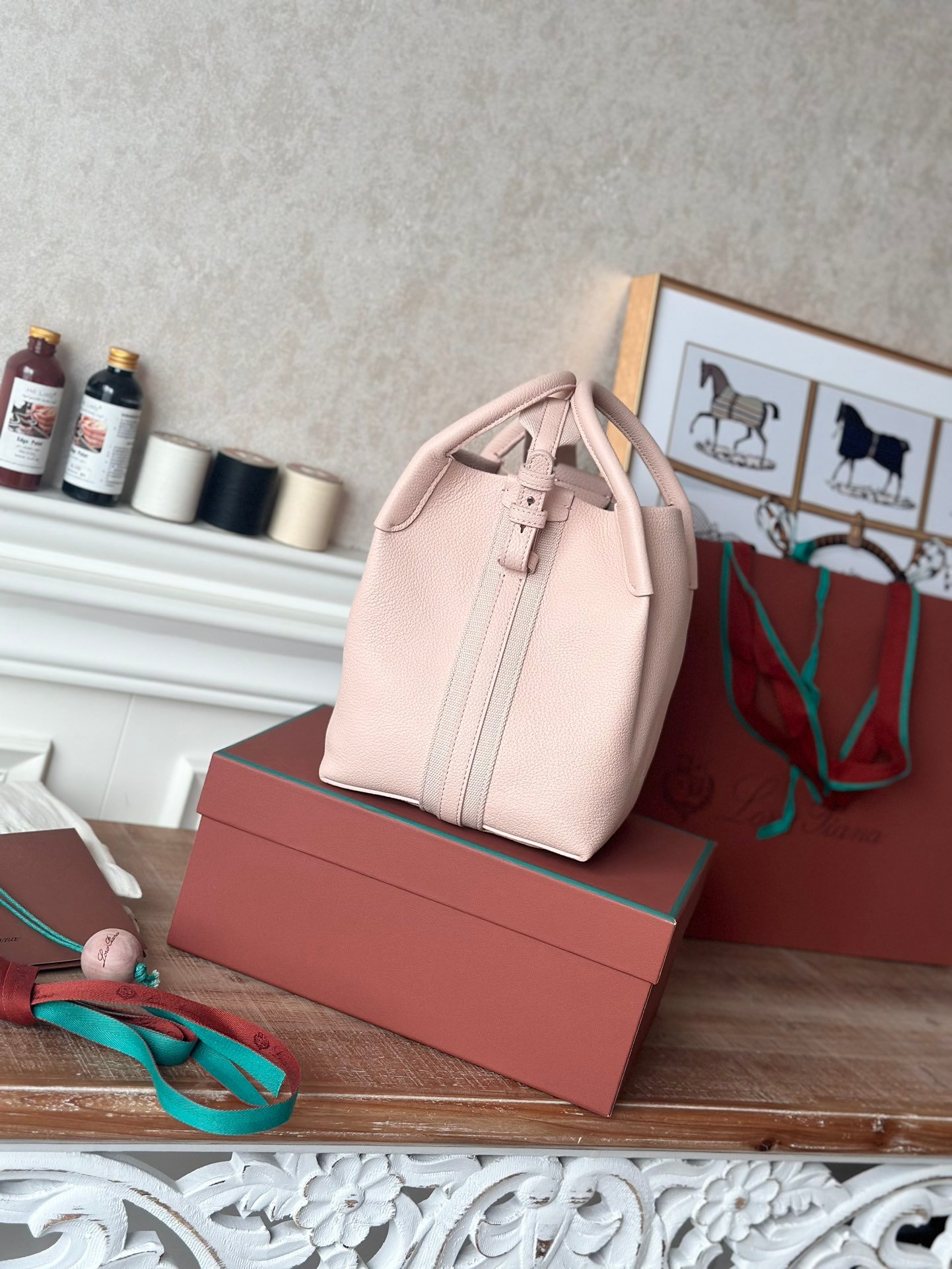 Loro Piana Medium Bale Bag Grained Calfskin Minimalist Bucket Bag with Detachable Shoulder Strap 6 Colors