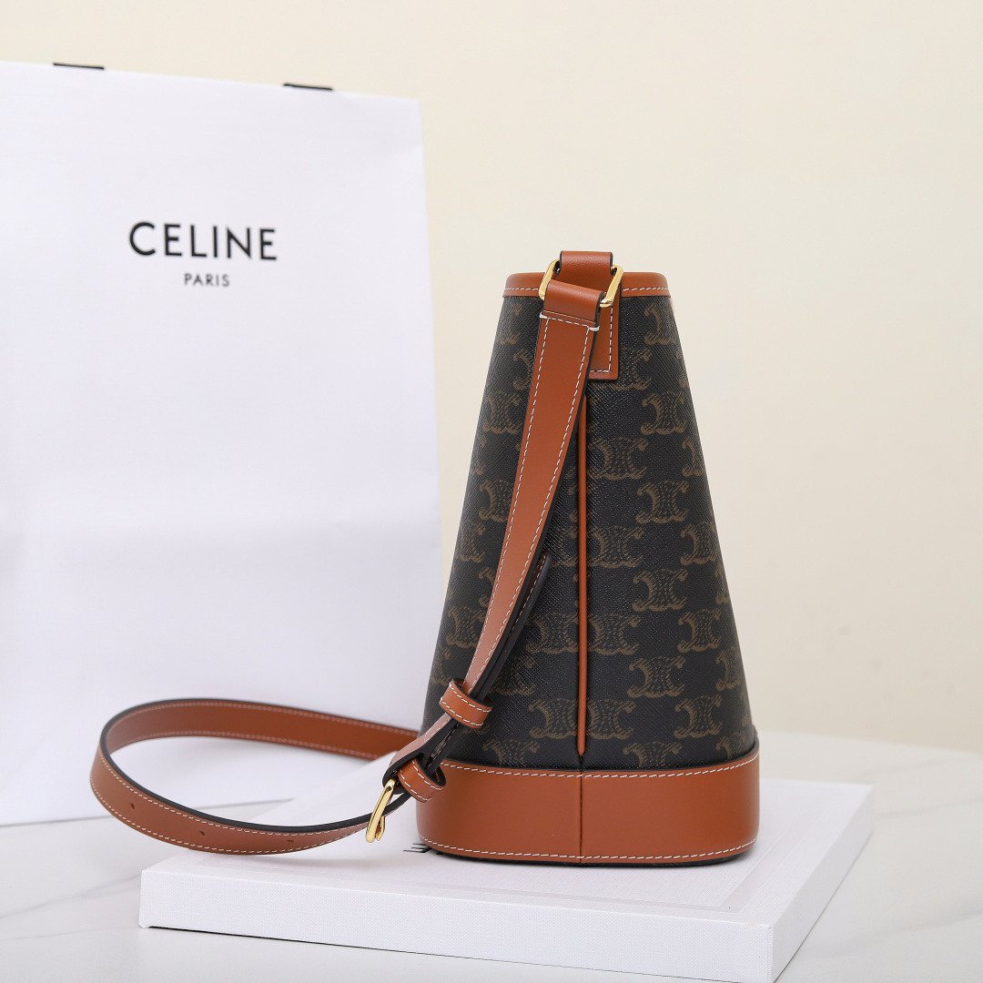 Celine Triomphe Canvas Bucket Bag 30cm Vintage Embroidered Shoulder Bag Calfskin Leather Large Capacity Designer Hobo Bag 21