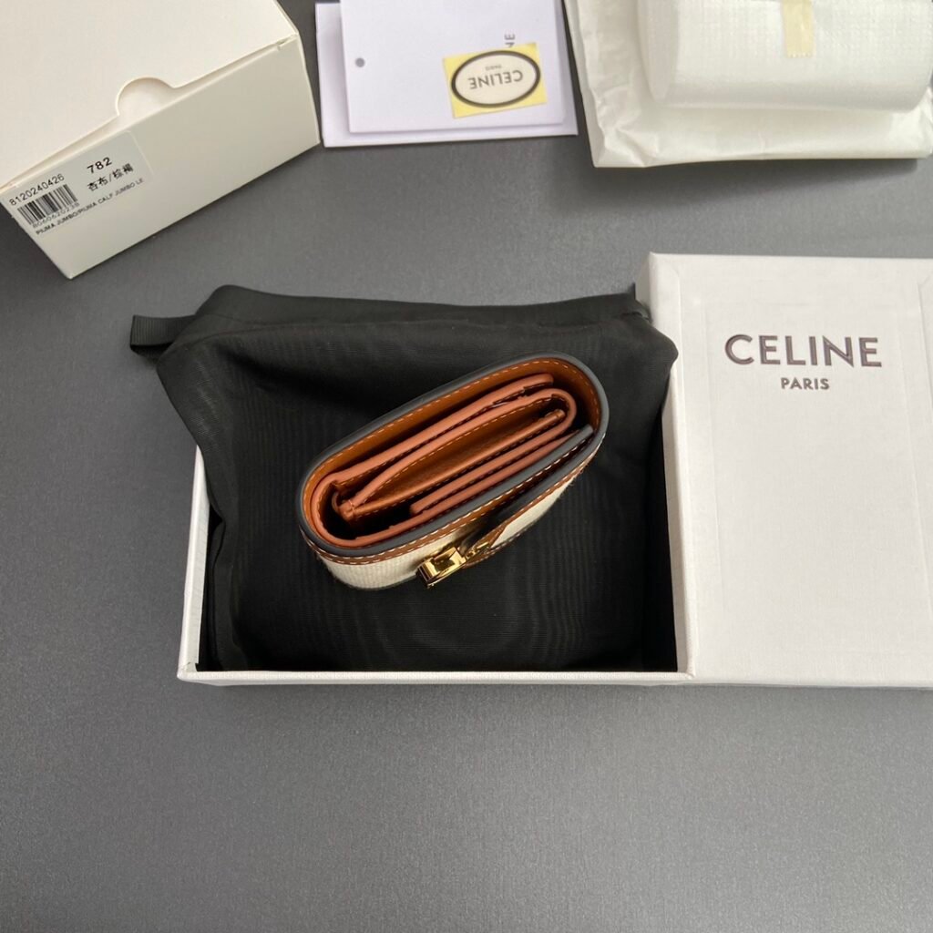 CELINE Triomphe Compact Trifold Wallet 10.5cm Canvas vs. Textile Comparison – Image 12