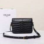 Celine Triomphe Classique Shoulder Bag 18.5cm Lizard and Crocodile Embossed Leather Crossbody Handbag 22