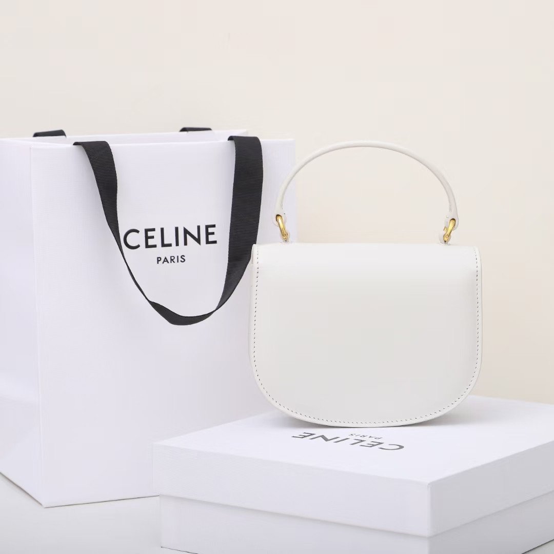 Celine Mini Besace Triomphe Bag 15.5cm Shiny Calfskin Top Handle Saddle Bag Premium Grade Crossbody 22