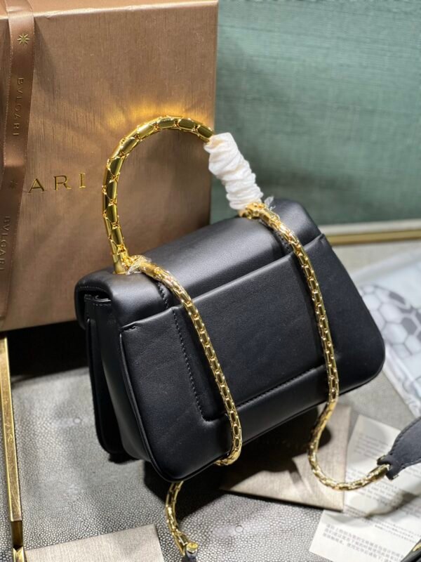 22 BVLGARI Serpenti Reverse Small Quilted Calfskin Top Handle Bag 20cm with Snake Metal Handle and Iconic Magnetic Chain Crossbody Strap