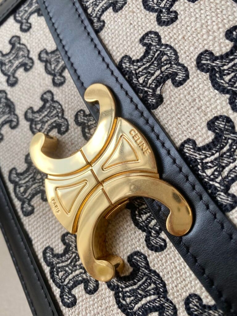 CELINE Triomphe Medium Bag Textile and Calfskin 22.5cm Embroidery &amp; Canvas Patchwork Shoulder Bag &ndash; Image 9
