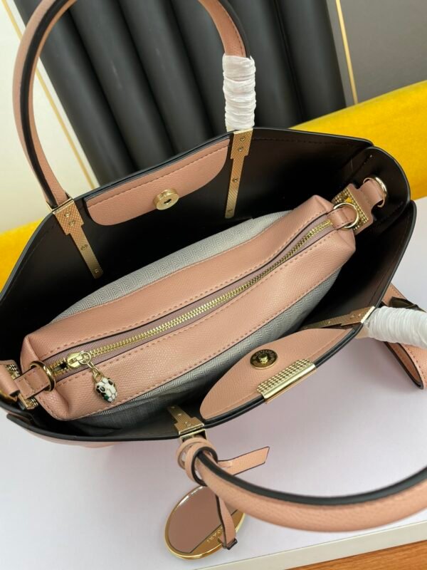23 BVLGARI Style Luxury Two-Piece Tote Bag Set Premium Palm Leather Handbag with Removable Pouch