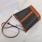 Celine Triomphe Canvas Bucket Bag 30cm Vintage Embroidered Shoulder Bag Calfskin Leather Large Capacity Designer Hobo Bag 24