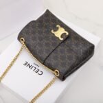 Celine Triomphe Chain Bag 25cm Supple Calfskin and Signature Canvas Medium Flap Shoulder Bag with Gold-Tone Hardware 24