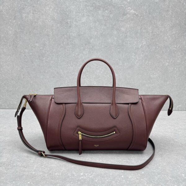 24 Celine New Luggage Smile Bag 36cm Medium Suede & Smooth Leather Handbag Classic Retro Tote with Crossbody Strap