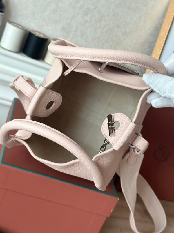 Loro Piana Medium Bale Bag Grained Calfskin Minimalist Bucket Bag with Detachable Shoulder Strap 6 Colors