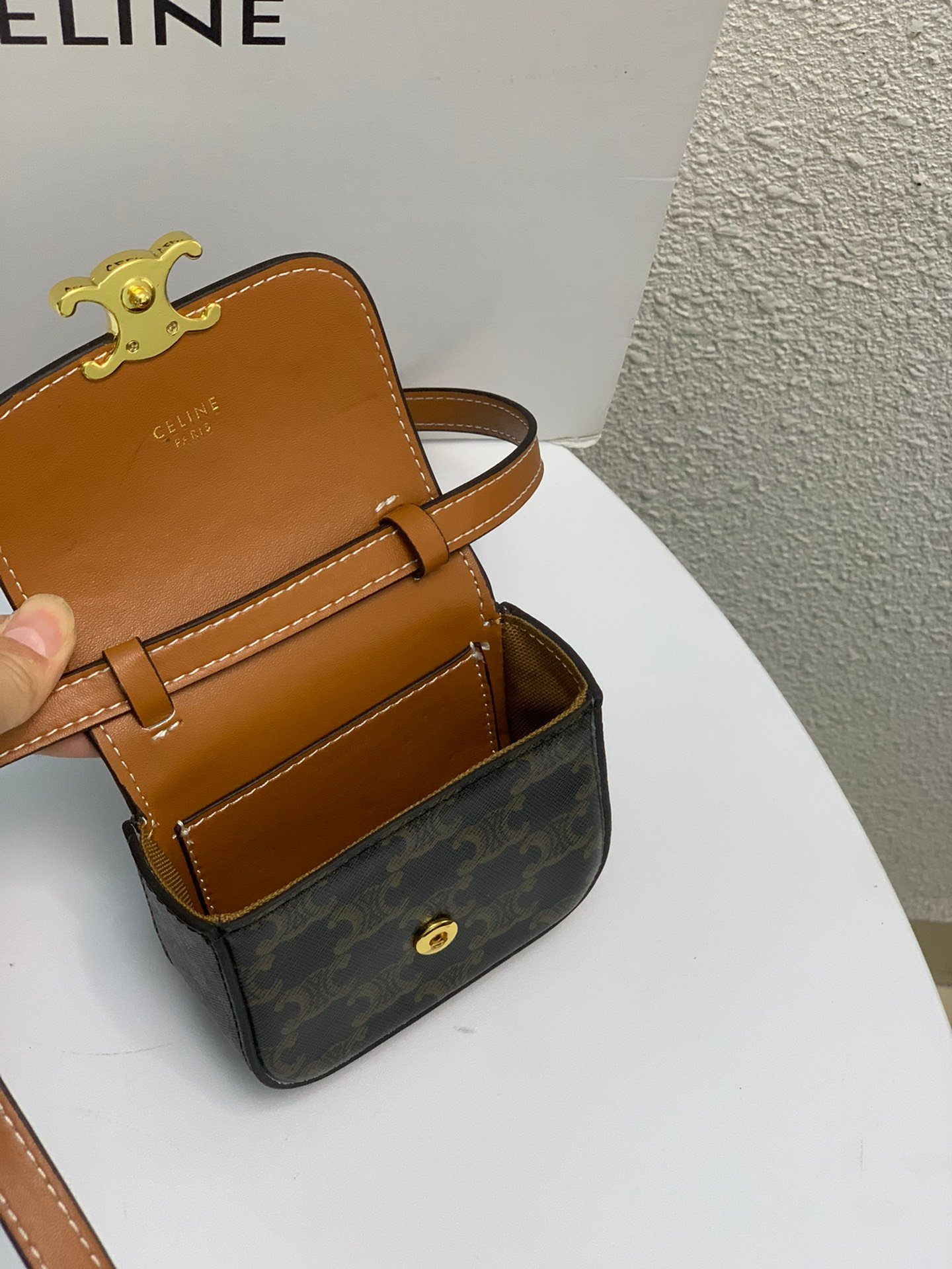 CELINE 2022SS Mini Triomphe Crossbody Bag 11cm Calfskin and Signature Canvas 25