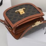 CELINE Teen Besace Triomphe Bag 18.5cm Shiny Calfskin Leather Crossbody Saddle Bag for Women 25