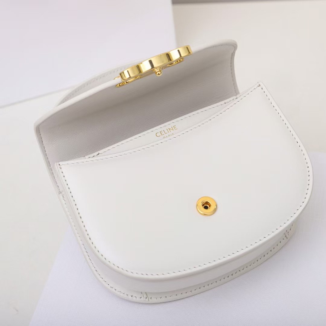 Celine Mini Besace Triomphe Bag 15.5cm Shiny Calfskin Top Handle Saddle Bag Premium Grade Crossbody 25