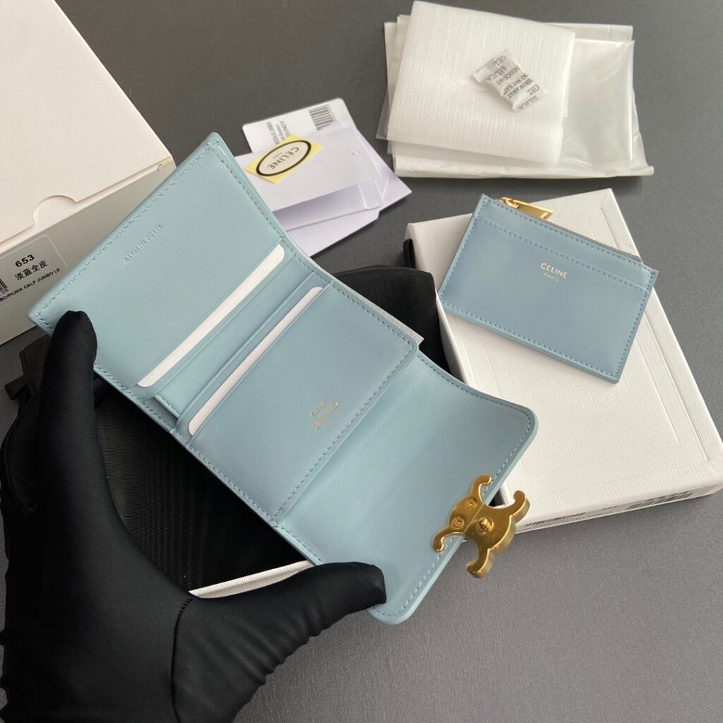 CELINE TRIOMPHE Compact Wallet Shiny Calfskin 5 Colors Small Wallets for Mini Bags &ndash; Image 11