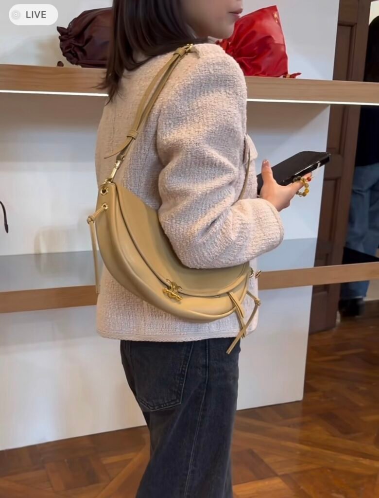 CELINE Halfmoon Bag 46cm Lambskin Vintage Large Hobo Shoulder Bag with Triomphe Metallic Hardware – Image 12