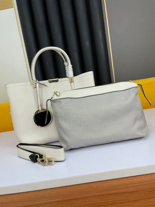25 BVLGARI Style Luxury Two-Piece Tote Bag Set Premium Palm Leather Handbag with Removable Pouch