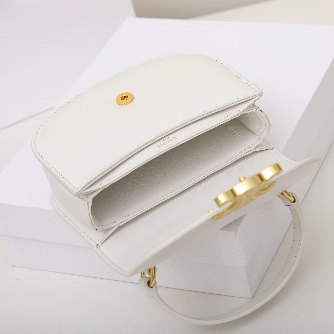 Celine Mini Besace Triomphe Bag 15.5cm Shiny Calfskin Top Handle Saddle Bag Premium Grade Crossbody 26