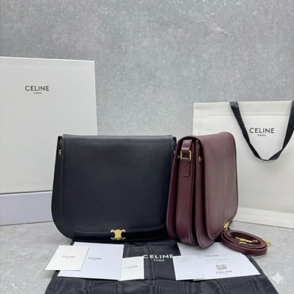 26 Celine Soft Triomphe Besace Bag 32cm Shiny Lambskin Oversized Shoulder Bag for Women