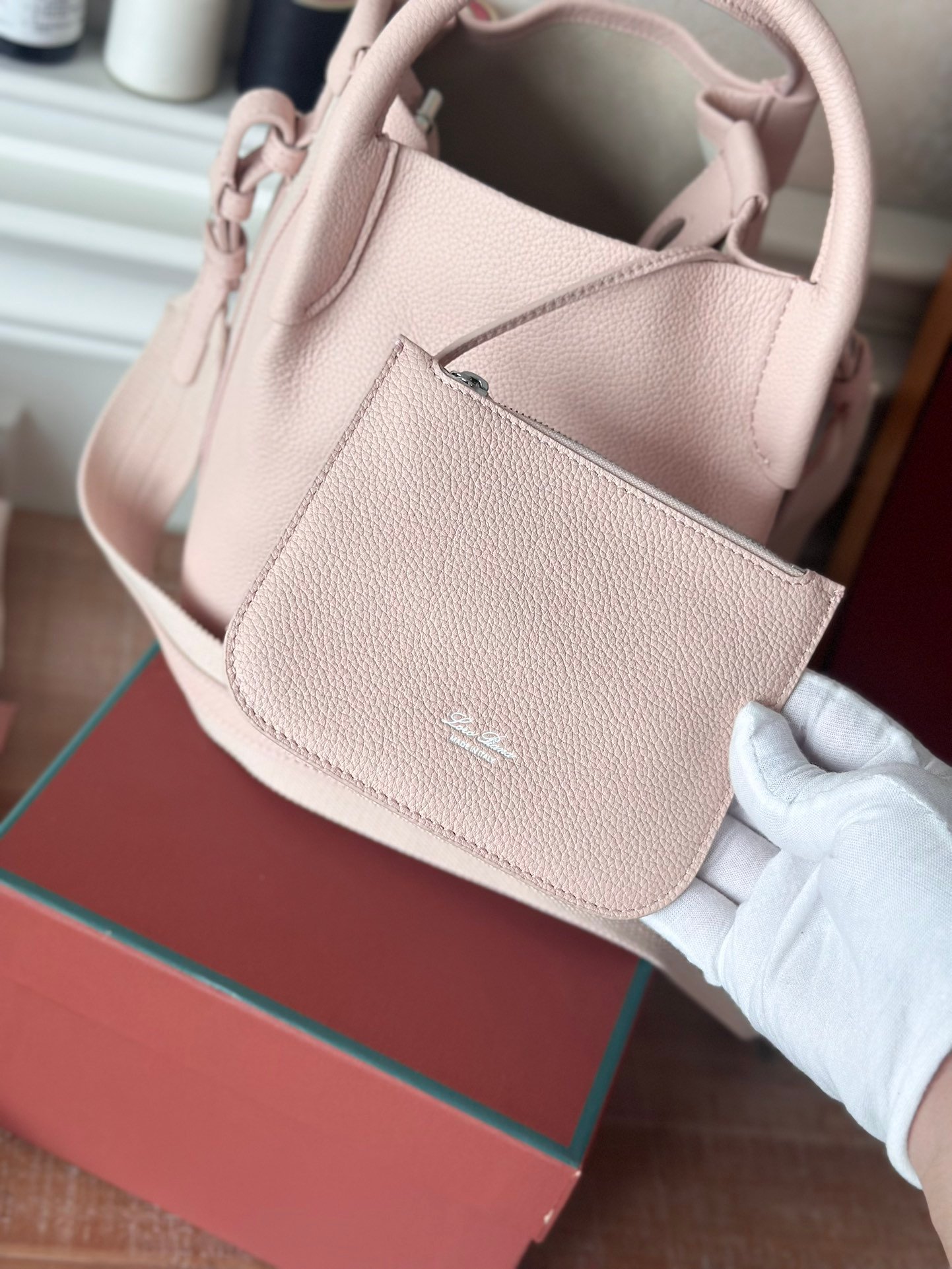 Loro Piana Medium Bale Bag Grained Calfskin Minimalist Bucket Bag with Detachable Shoulder Strap 6 Colors