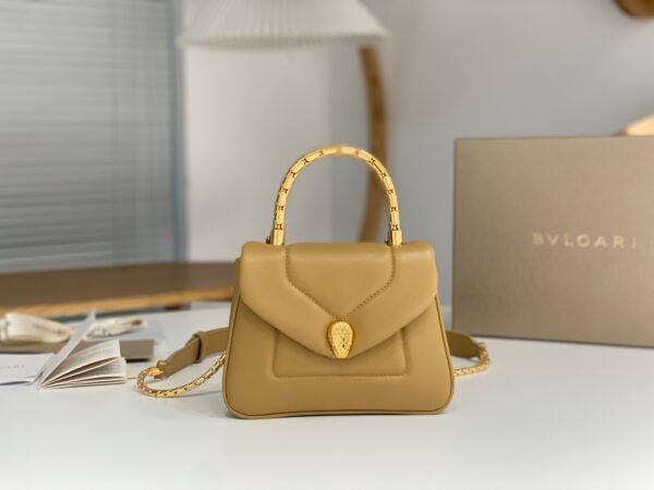 26 BVLGARI Serpenti Reverse Small Quilted Calfskin Top Handle Bag 20cm with Snake Metal Handle and Iconic Magnetic Chain Crossbody Strap
