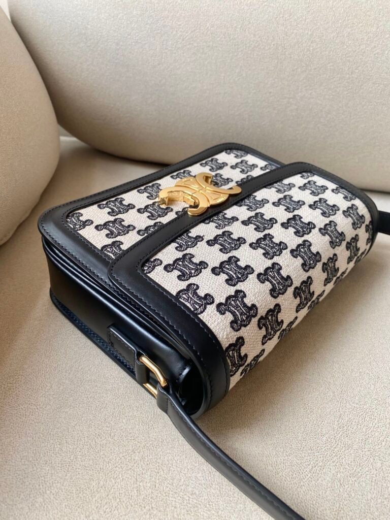 CELINE Triomphe Medium Bag Textile and Calfskin 22.5cm Embroidery &amp; Canvas Patchwork Shoulder Bag &ndash; Image 11