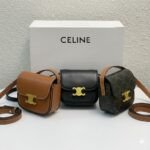 CELINE 2022SS Mini Triomphe Crossbody Bag 11cm Calfskin and Signature Canvas 27