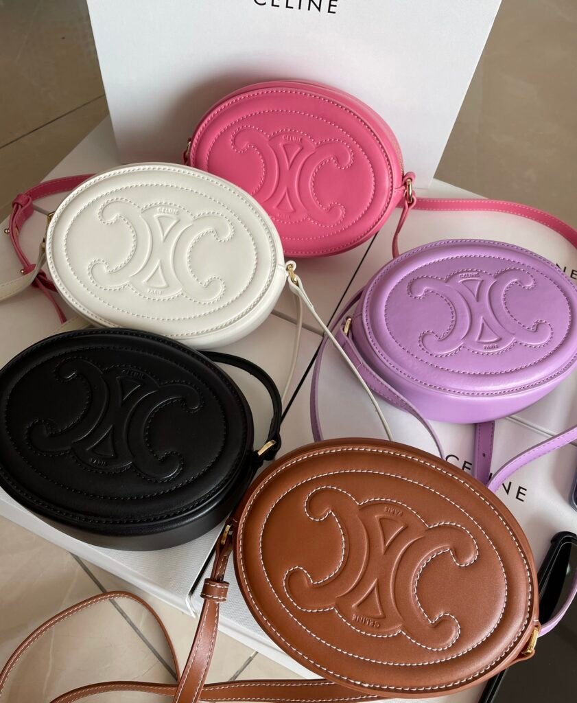 CELINE Triomphe Oval Purse 16cm Smooth Calfskin 6 Colors Small Mooncake Bag – Image 1