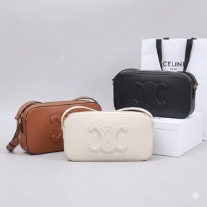 CELINE New SS 2022 Triomphe Embossed Calfskin Camera Shoulder Bag 26cm Minimalist Luxury Underarm Bag 28